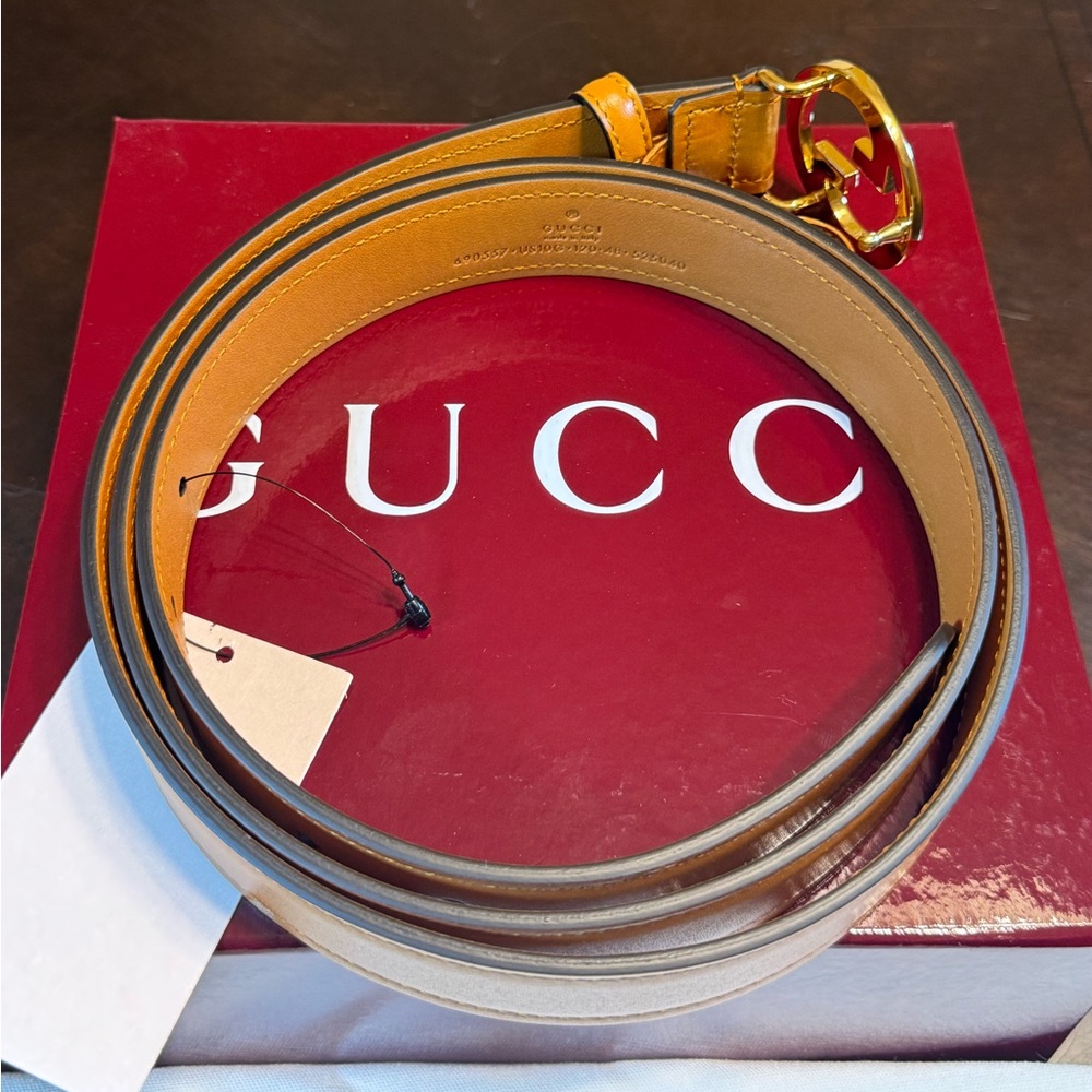 New Gucci GG Logo Buckle Brown Belt Size 48 / 120 cm Fits a Waist 44 - 48 - Picture 7 of 13
